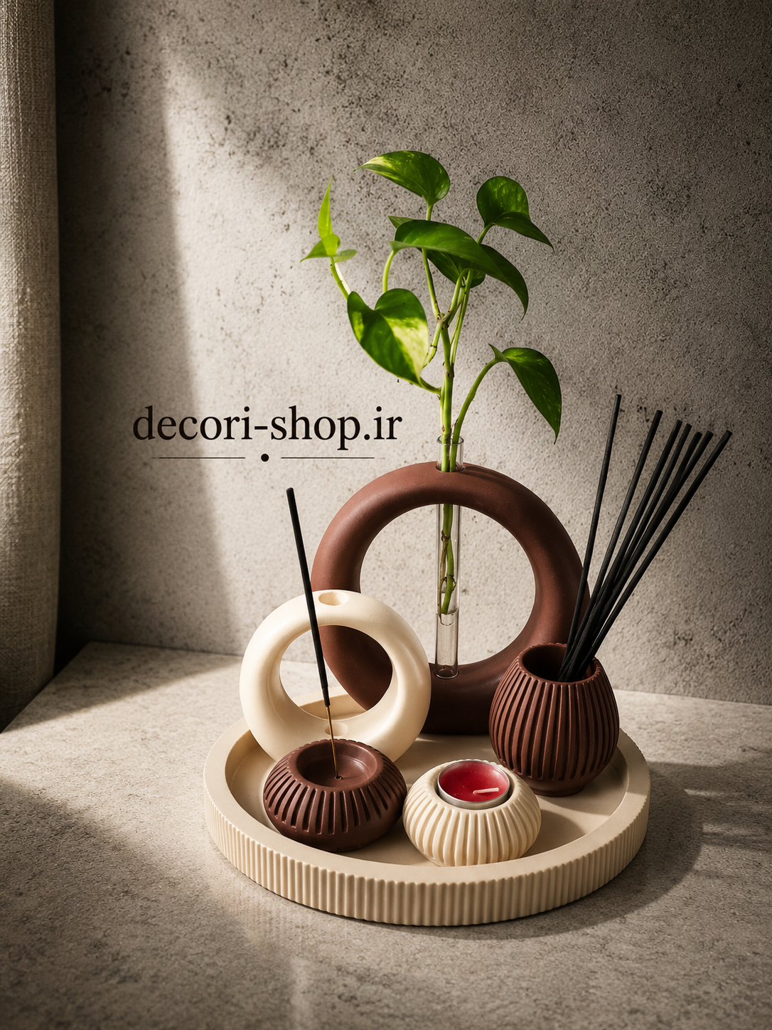 دکوری جلو مبلی ۶تیکه سنگ مصنوعی رنگ قهوه ای کرم